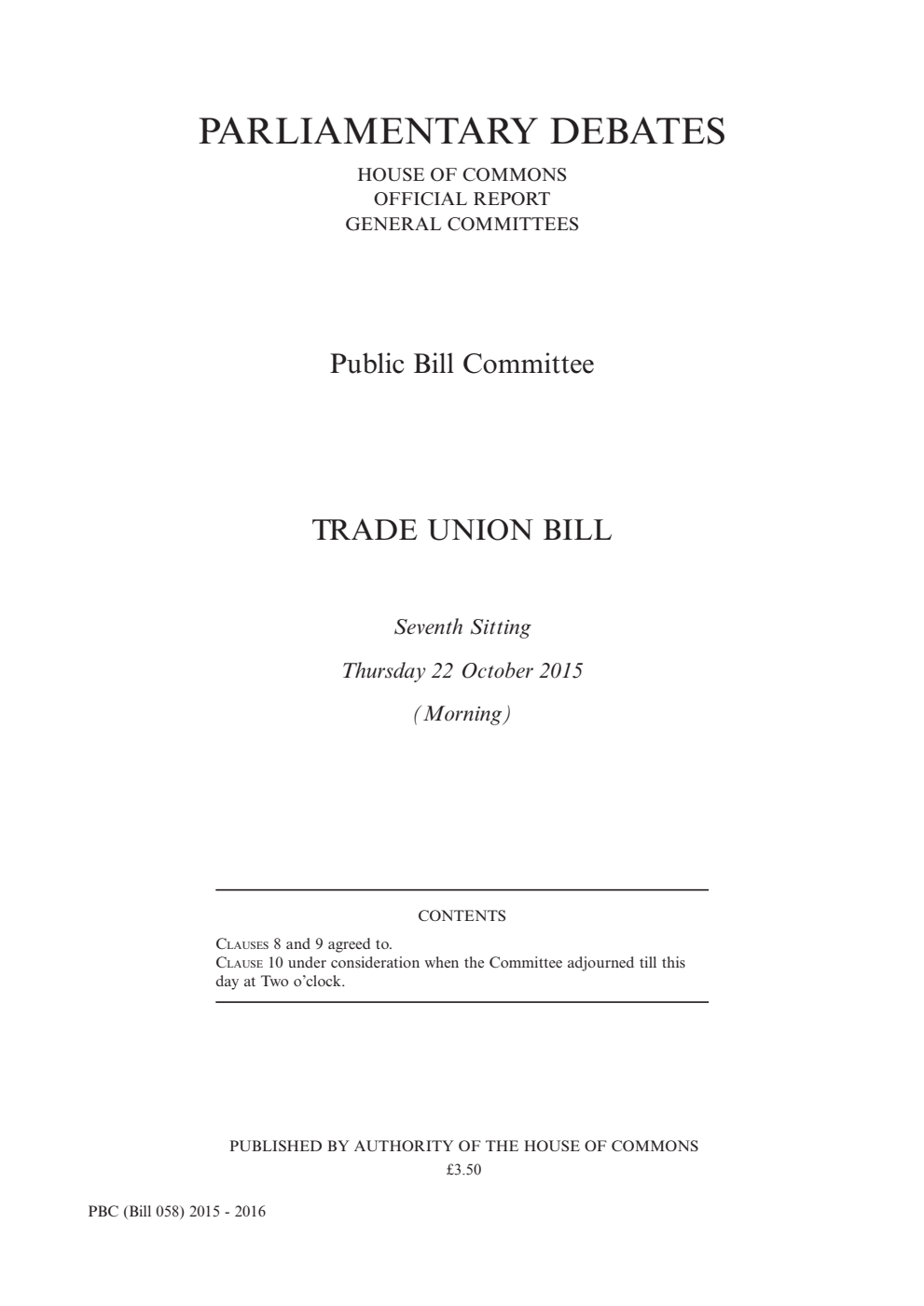 Trade Union Public Bill Committee 7th Sitting 22nd October 2015 AM