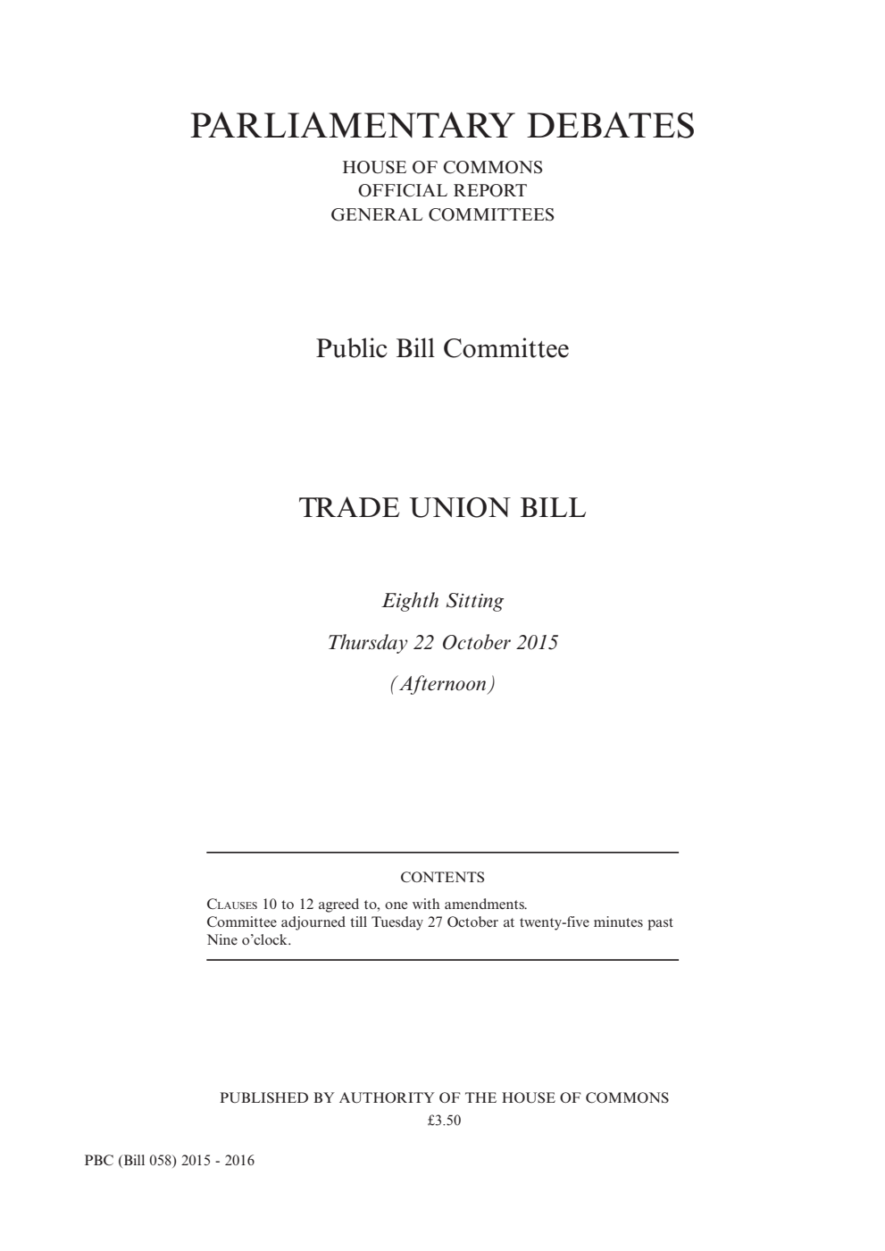 Trade Union Public Bill Committee 8th Sitting 22nd October 2015 PM