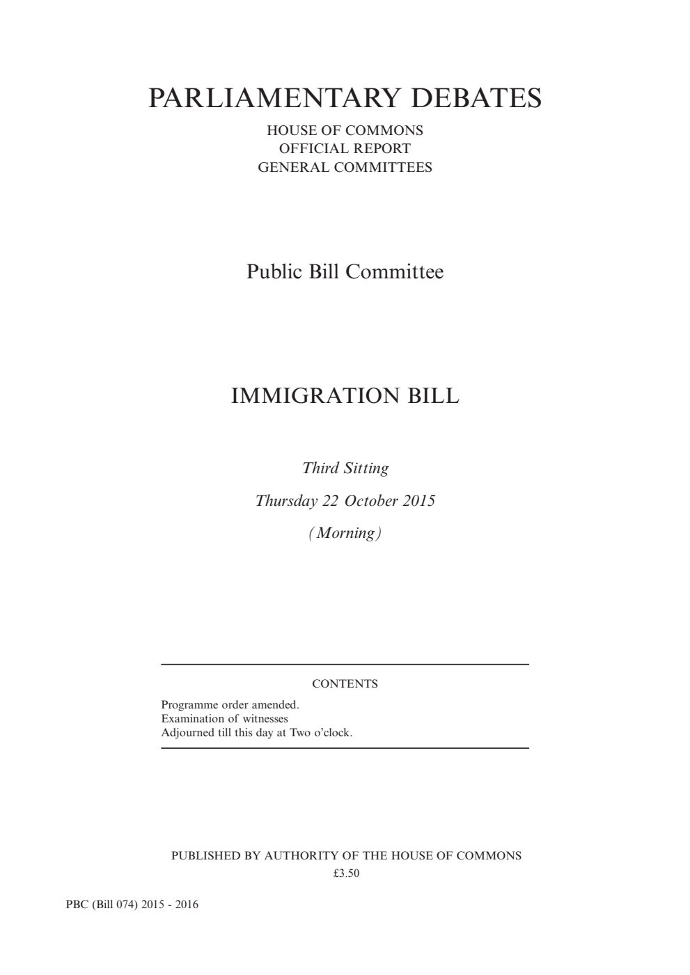 Immigration Public Bill Committee 3rd Sitting 22nd October 2015 AM