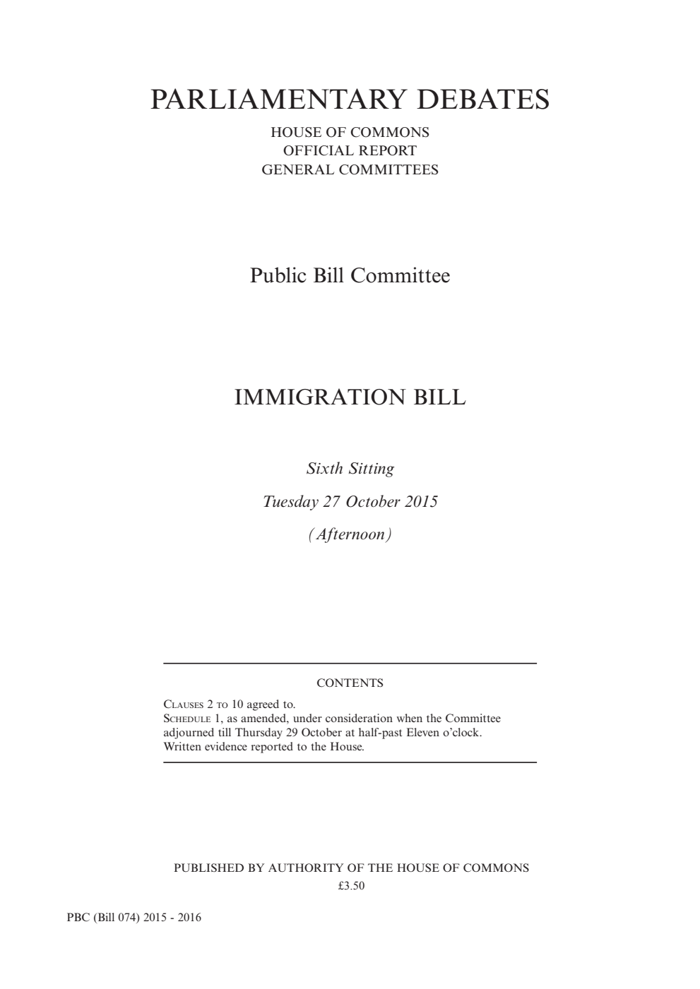 Immigration Public Bill Committee 6th Sitting 27th October 2015 PM