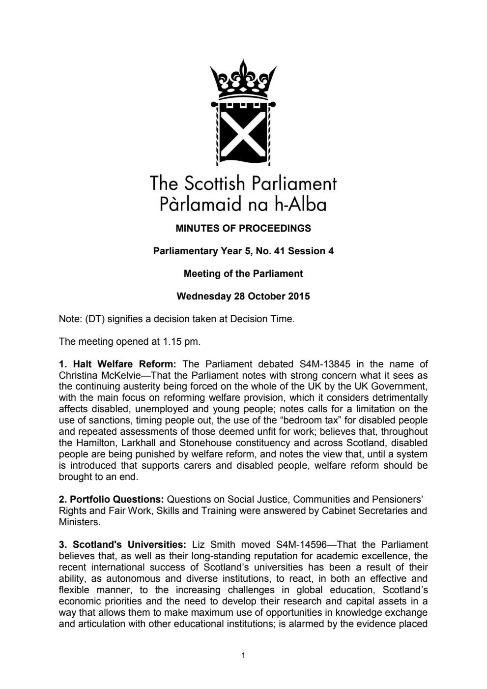 Minutes of Proceedings 28 October 2015 Vol. 5, No. 41 Session 4