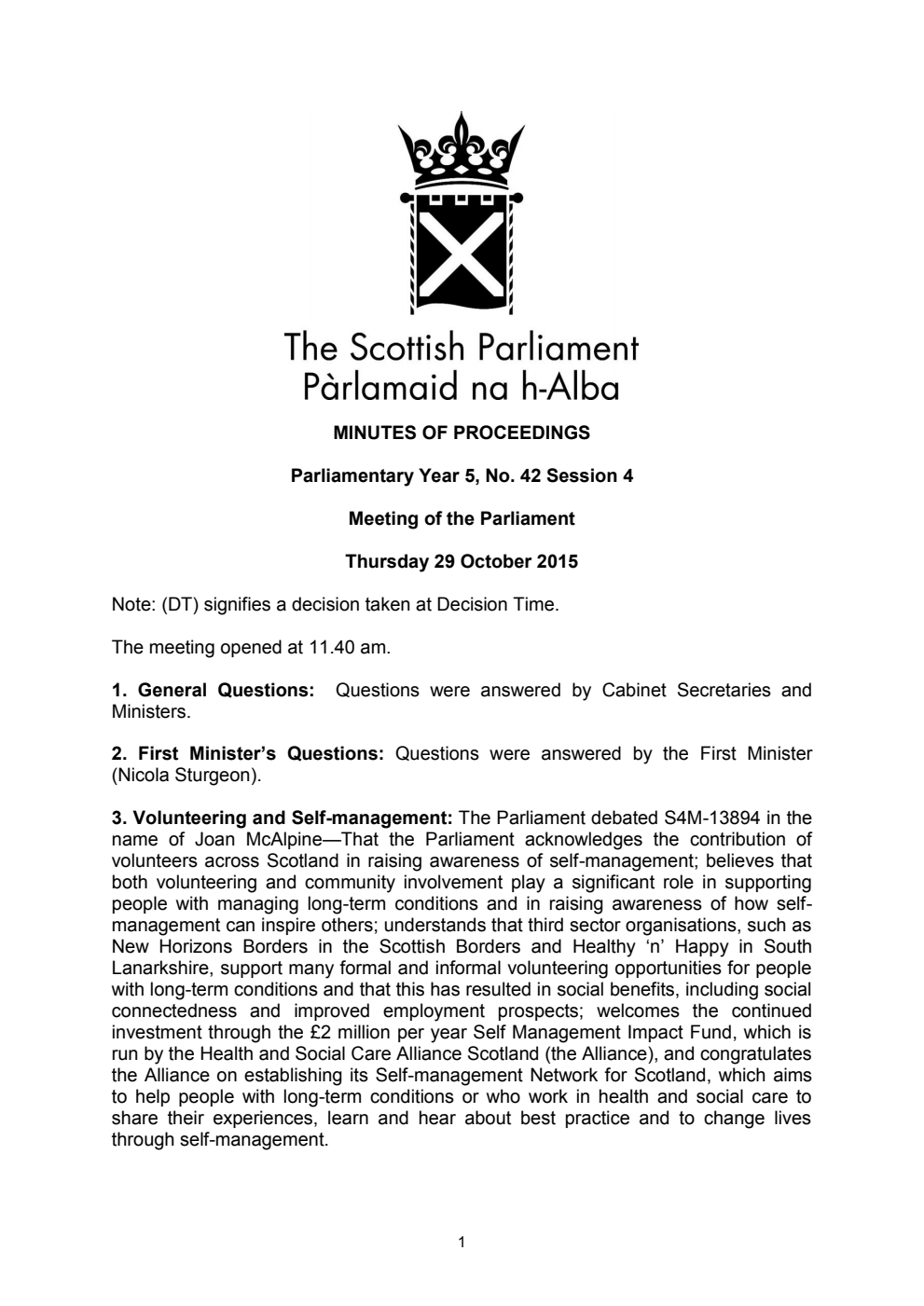 Minutes of Proceedings 29 October 2015 Vol. 5, No. 42 Session 4