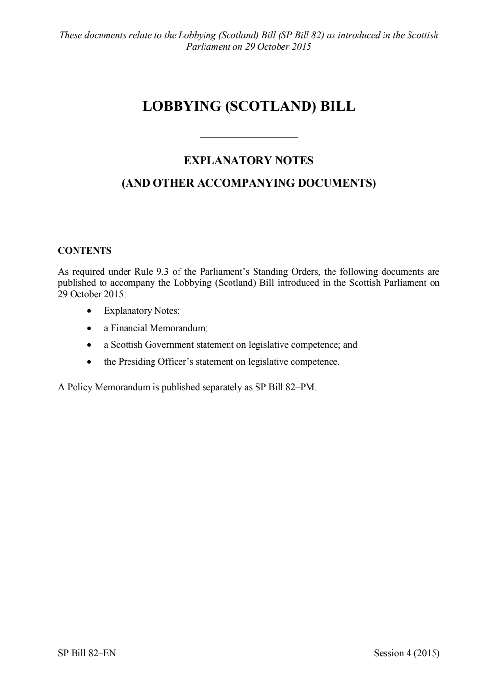 Lobbying (Scotland) Bill Explanatory Notes (and other accompanying documents)