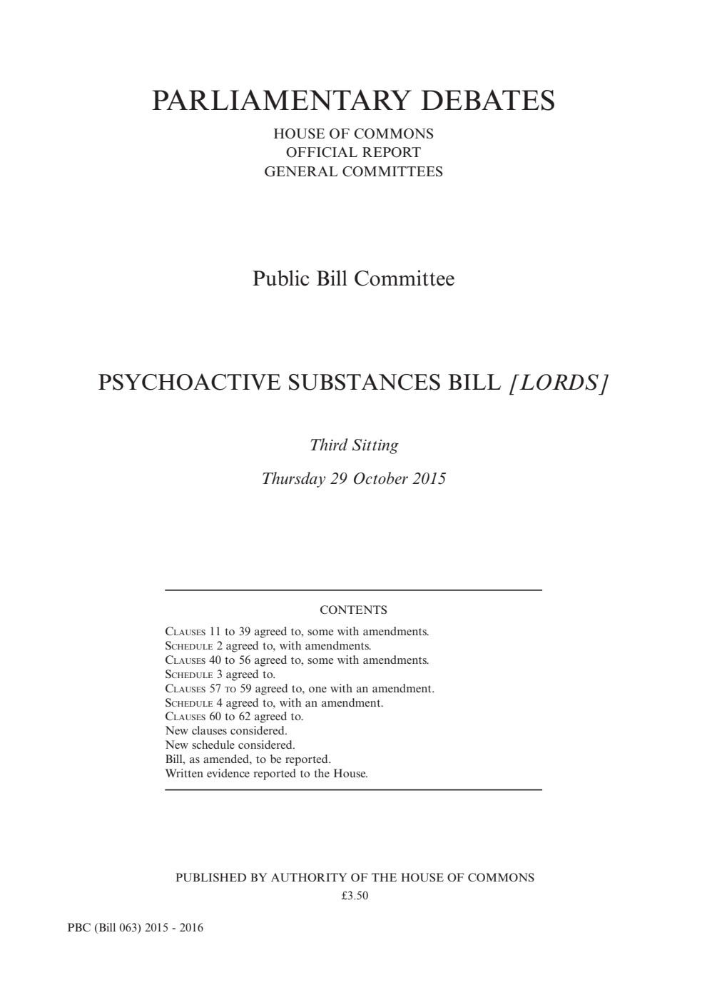 Psychoactive Substances Public Bill Committee 3rd Sitting 29th October 2015