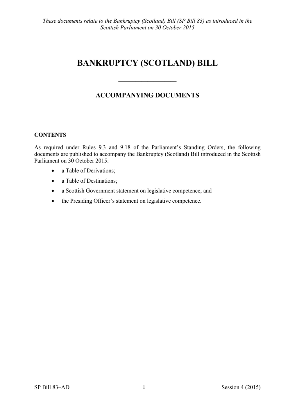 Bankruptcy (Scotland) Bill Accompanying Documents