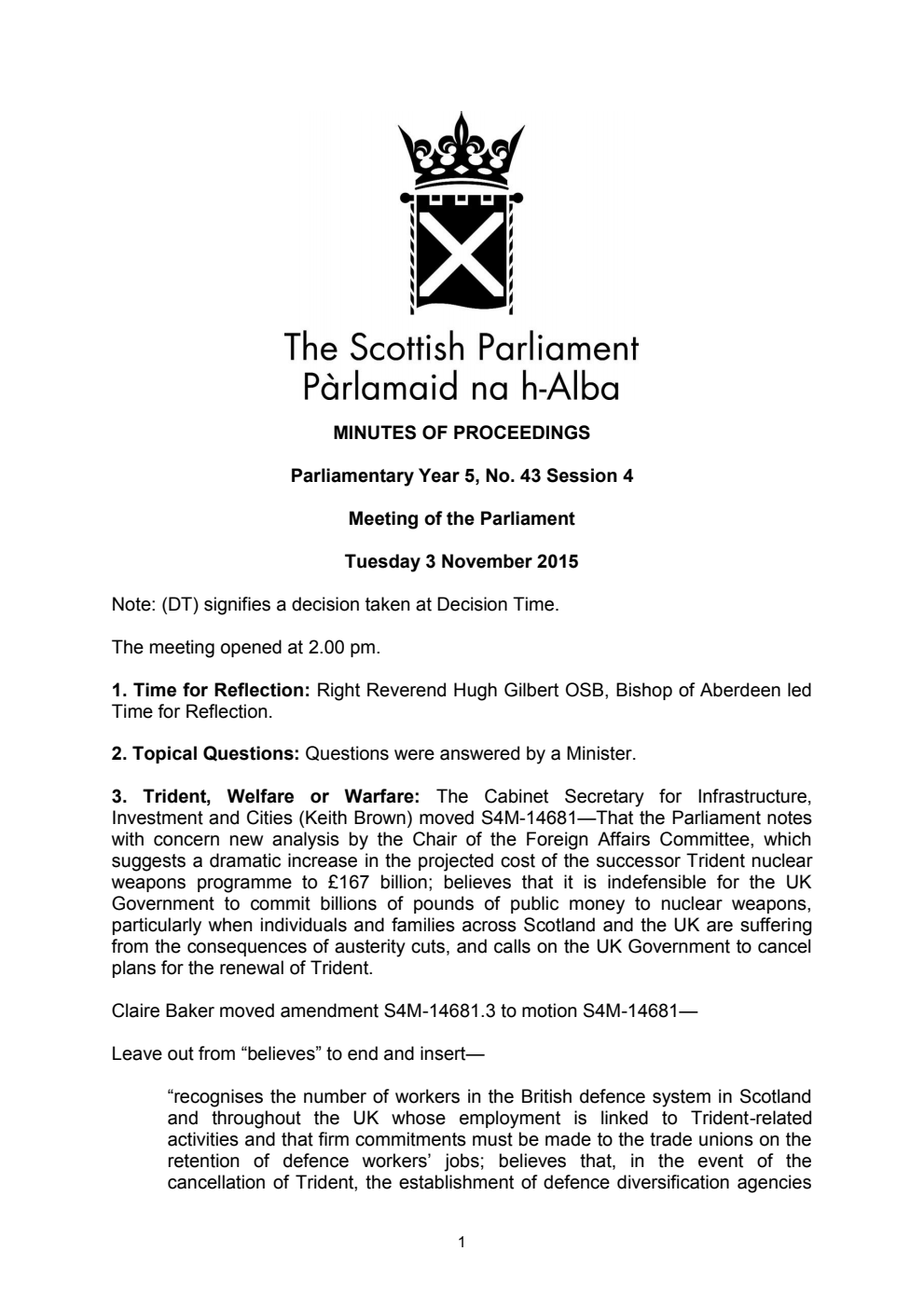 Minutes of Proceedings 3 November 2015 Vol. 5, No. 43 Session 4