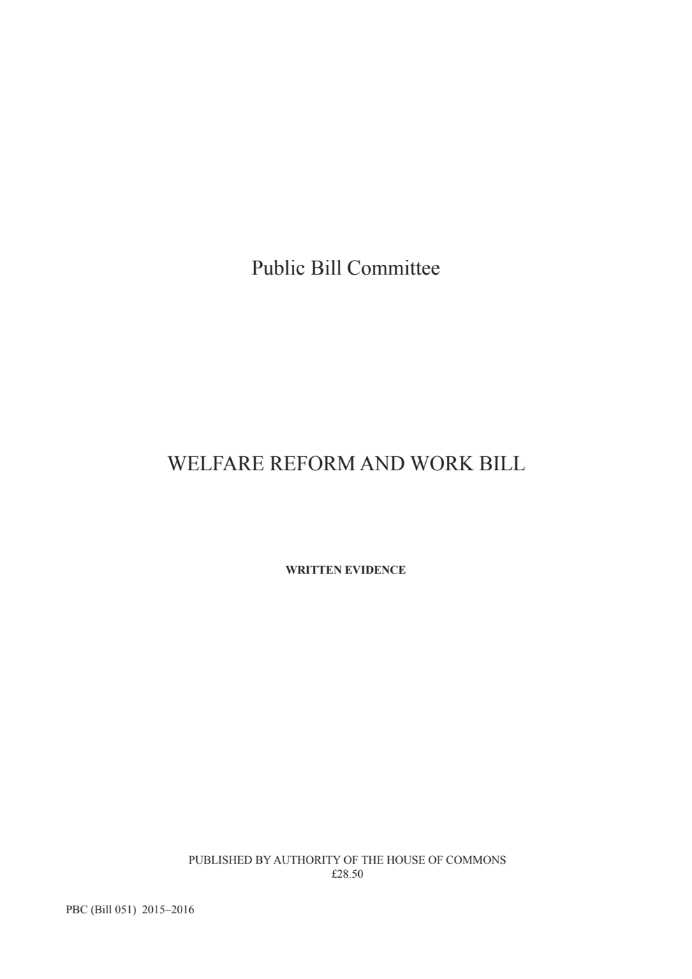 Welfare Reform and Work Public Bill Committee Written Evidence