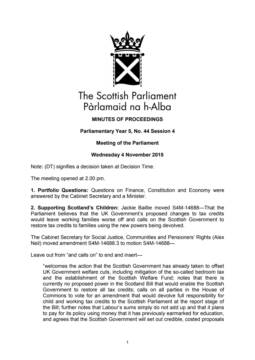 Minutes of Proceedings 4 November 2015 Vol. 5, No. 44 Session 4