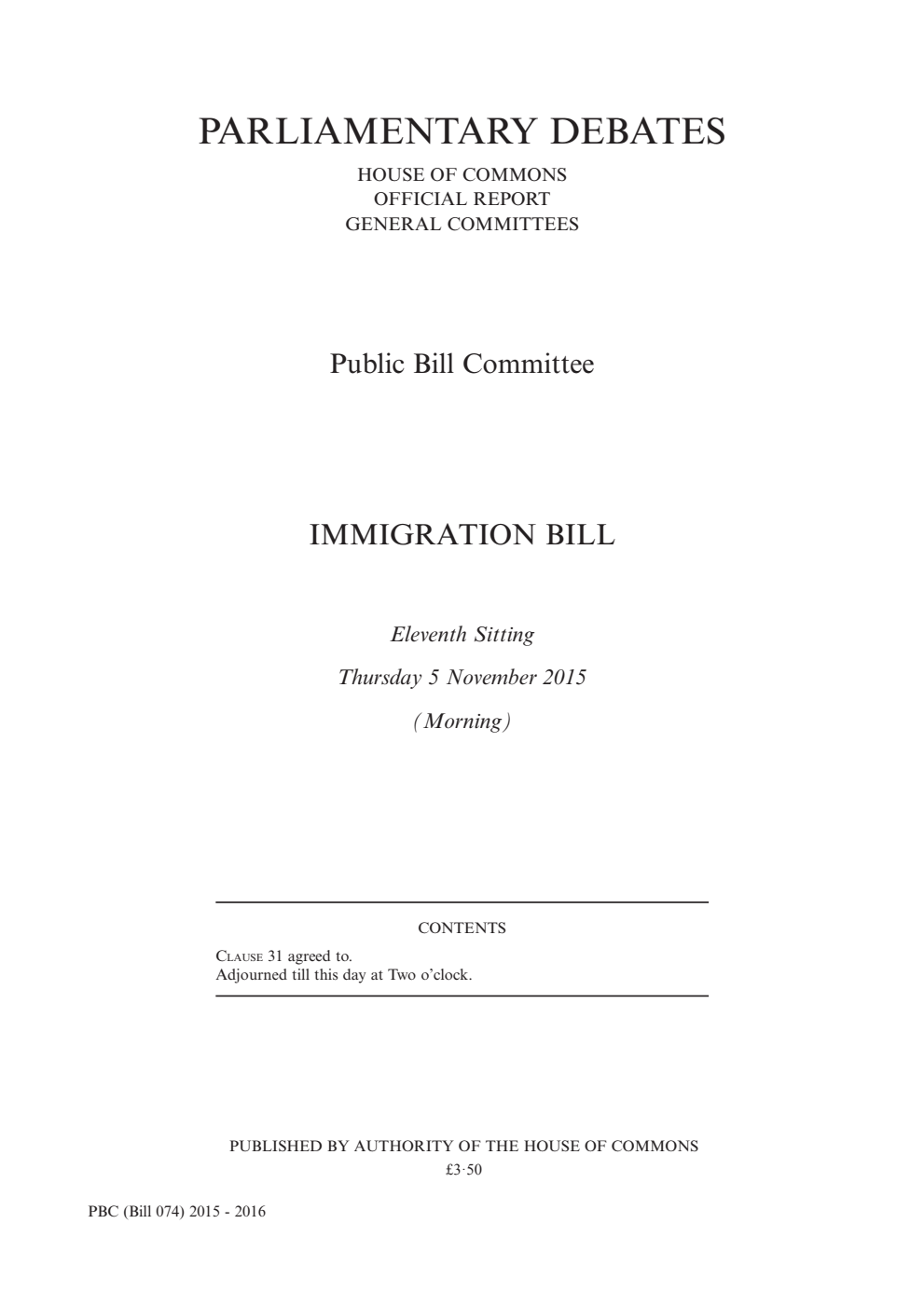 Immigration Public Bill Committee 11th Sitting 5th November 2015 AM