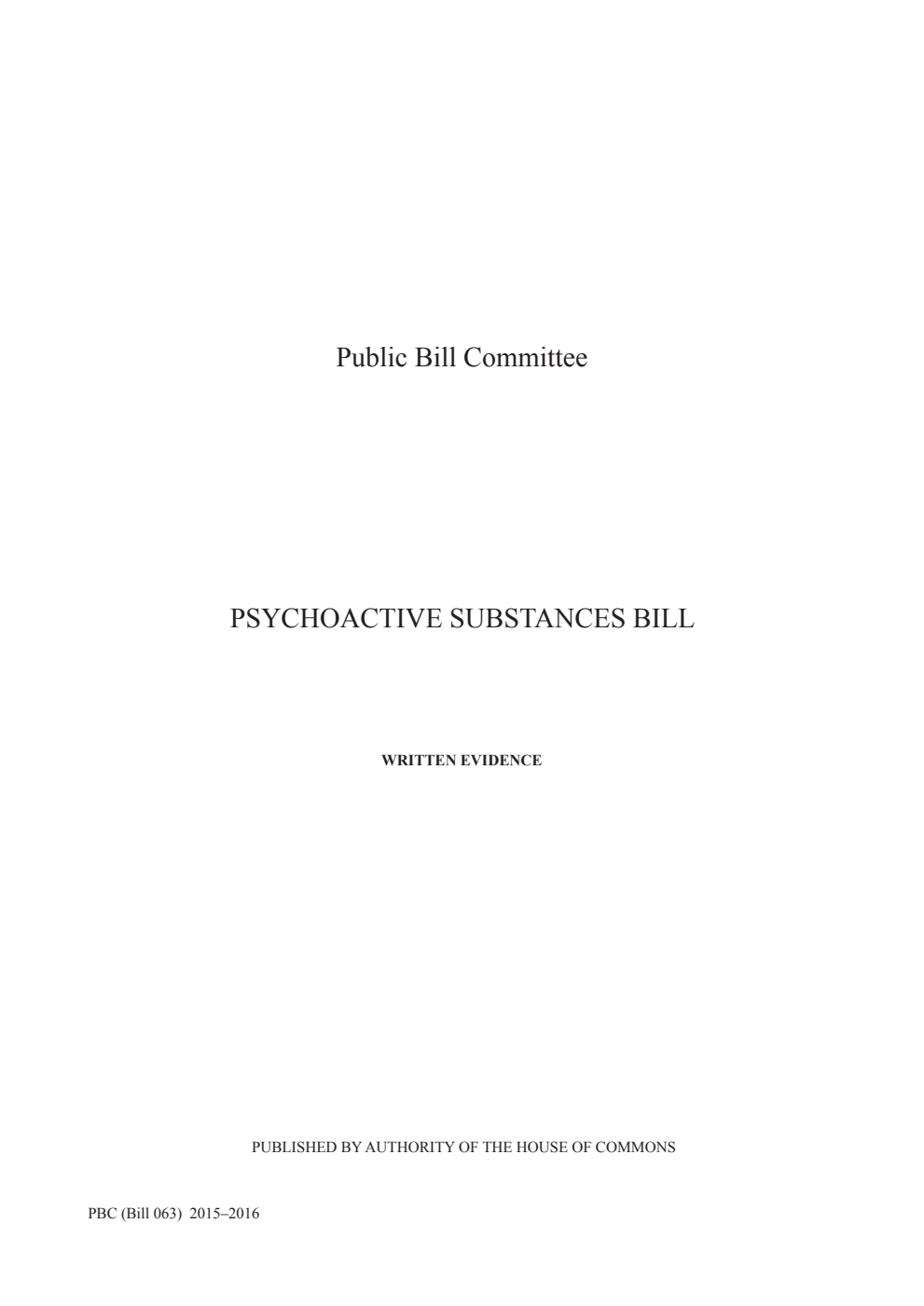 Psychoactive Substances Public Bill Committee Written Evidence
