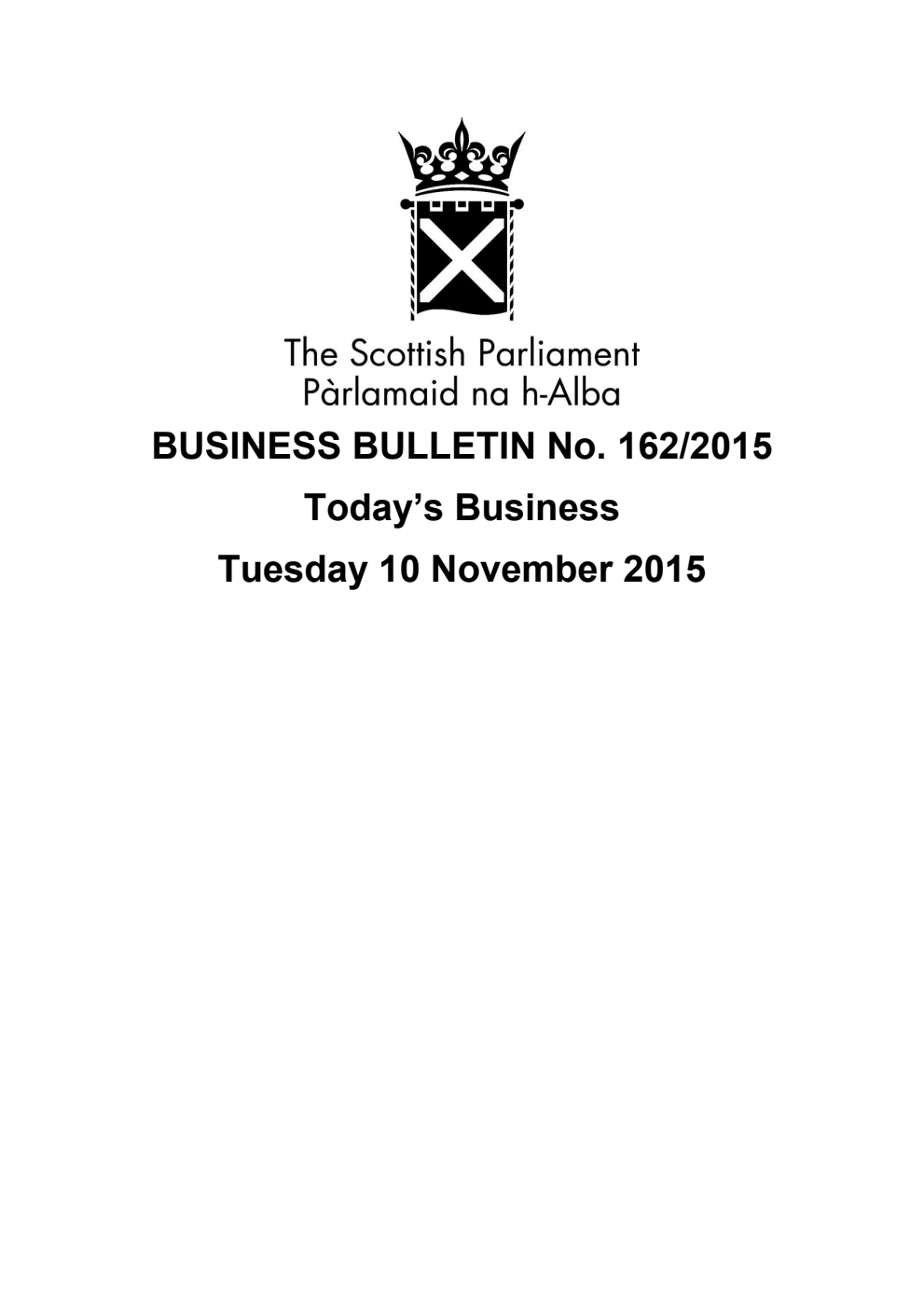 Business Bulletin No. 162/2015, Tuesday 10 November 2015, Revised (Section A)