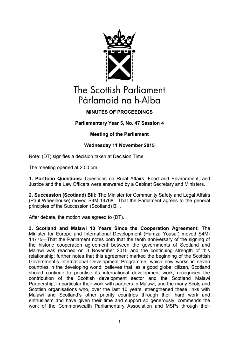 Minutes of Proceedings 11 November 2015 Vol. 5, No. 47 Session 4