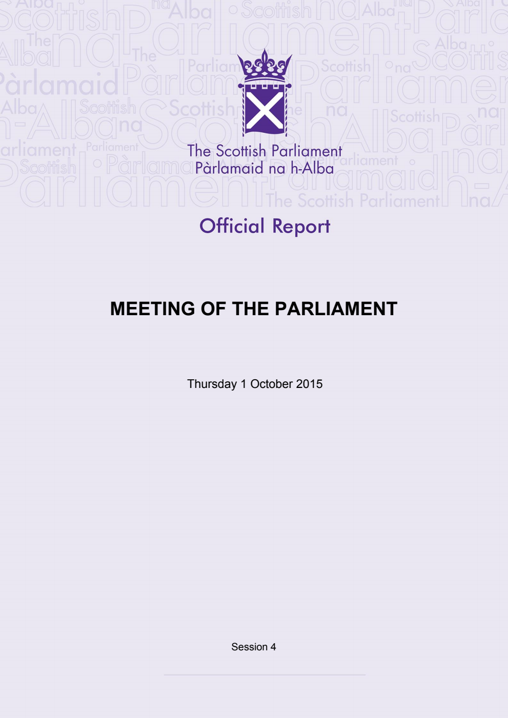 Official Report Meeting of the Parliament Thursday 1 October 2015 [Final]