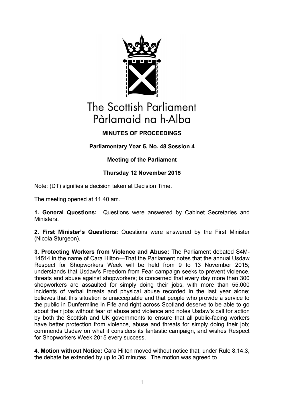 Minutes of Proceedings 12 November 2015 Vol. 5, No. 48 Session 4