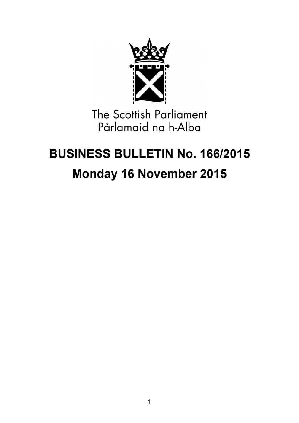 Business Bulletin No. 166/2015, Monday 16 November 2015
