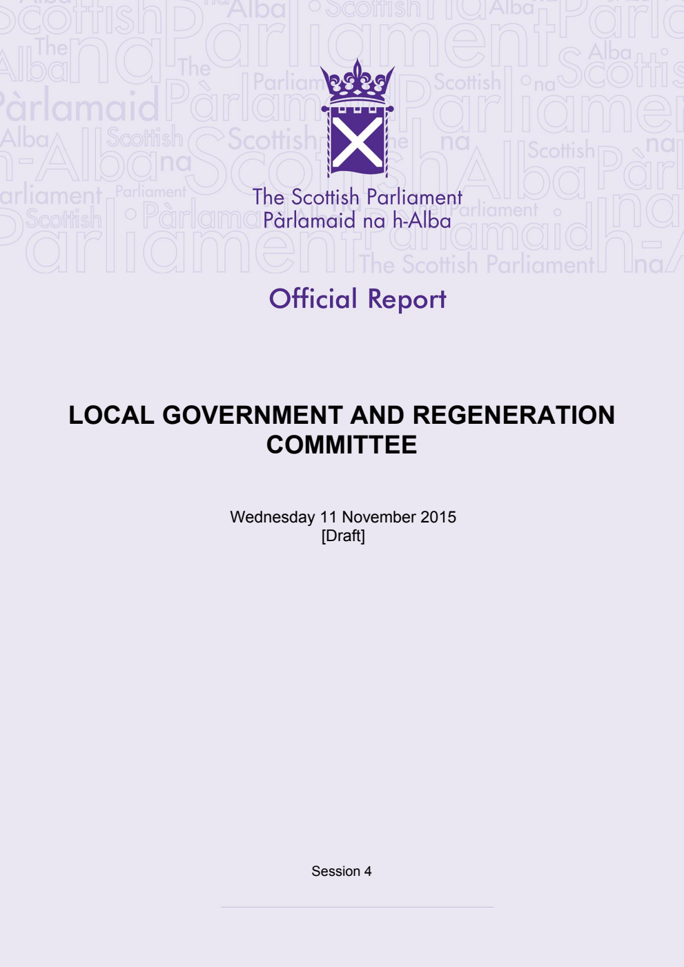 Local Government and Regeneration Committee 25th Meeting 2015, 11 November 2015 [Draft]