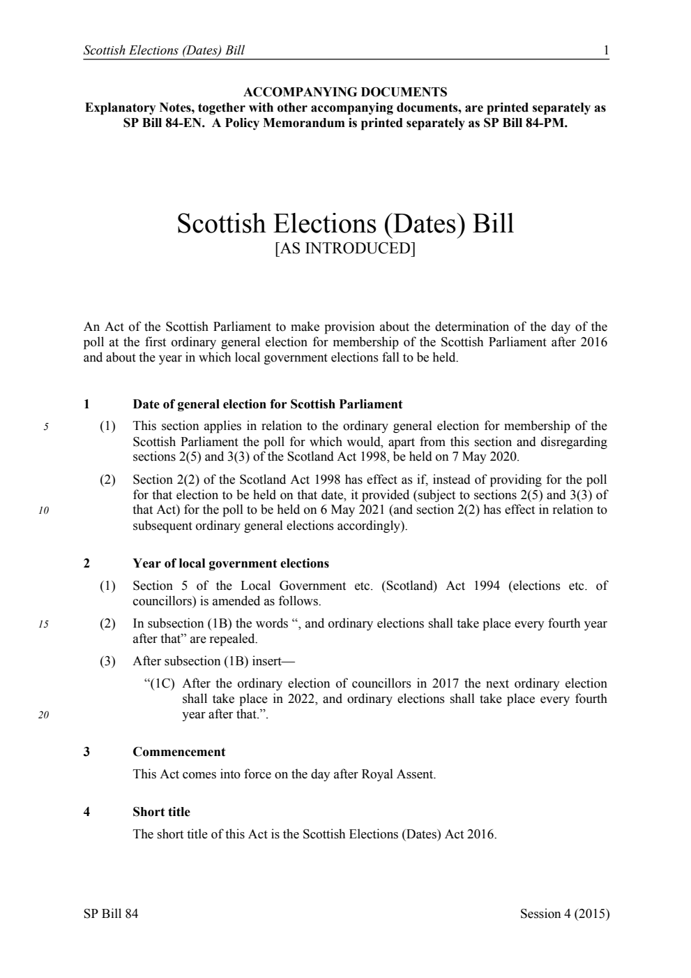 Scottish Elections (Dates) Bill [as introduced]